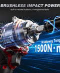 Beast Mode Heavy Duty Cordless Impact Wrench With Fifteen Hundred Newton Meters Torque Half Inch Drive in action showing torque