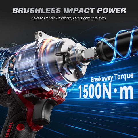 Beast Mode Heavy Duty Cordless Impact Wrench With Fifteen Hundred Newton Meters Torque Half Inch Drive in action showing torque