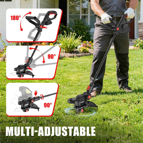 Cordless 12 Inch 3 In 1 String Trimmer Weed Eater Tool Only Red Workhorse with 8500 RPM motor used for grass edging
