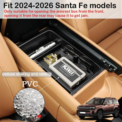 Santa Fe Center Console Organizer Tray With Secondary Divider For 2024 2025 2026 Models Black Interior Accessory Armrest Storage Box