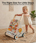 Totally Awesome Wooden Baby Walker And Activity Center With A Pretty Sweet 10 In 1 Sensory Play Console And Built In Tunes for toddlers.