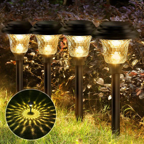 Glass Solar Lights Outdoor Waterproof 8 Pack Super Bright Solar Pathway Lights With Auto On Off Up To 12 Hours Runtime