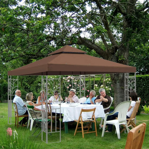 10x10 Canopy Replacement Top For Pop Up Gazebo, Double Tiered, UV Shielded Waterproof Nylon Cover With 12 Velcro Straps (Brown)