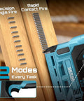 Lightweight Cordless Brad Nailer And Staple Gun With Battery Included showing precision single fire and rapid contact fire modes.