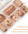 Copper Washers Kit 150Pcs 8 Sizes Metric Sealing Flat Washers Set for Plumbing and Auto in organized plastic box