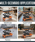 Heavy-Duty Hydraulic Lift Table Cart With Reliable Pump And Easy Operation Max Capacity 770 Lbs in warehouse, supermarket, factory, and workshop.