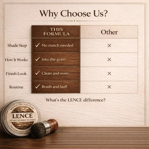 Comparison chart showing benefits of Killer Wood Scratch Repair Balm And Furniture Polish For Finished Countertops.