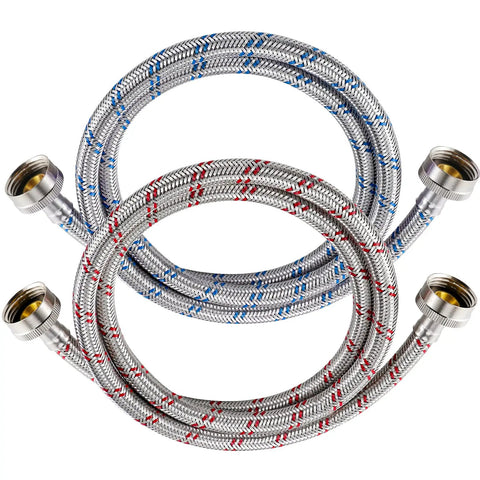 4 Ft Burst Proof Stainless Steel Washing Machine Hoses, 2 Pack Hot And Cold Striped Water Supply Lines with Three Quarter Inch Fittings