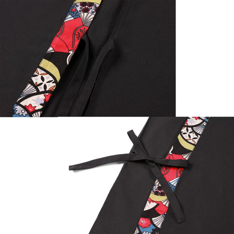 Pro-Level Unisex Sushi Chef Coat With Breathable 3/4 Sleeves, sleek black fabric with colorful crossover back detail.