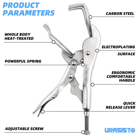 Heavy Duty 10 Inch Locking Pliers Welding Clamp with Quick Lock Release, U Shaped Jaws, heat-treated carbon steel construction