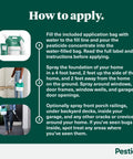 Instructions for using Pro Grade Pest Control Kit with images illustrating pest spray application on home foundation and porch.