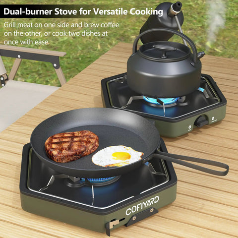 Propane Two-Burner Camping Stove With Carrying Bag And Gas Stove Pressure Regulator Folding Camp Stove Flick-Style Ignition