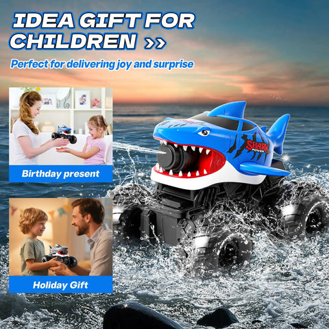 Gesture Sensing Amphibious RC Monster Truck With Water Sprayer 4WD 1 To 16 Scale All Terrain Waterproof Shark Tank Pool Toy