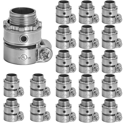 20 Pack Squeeze Connector Conduit Fittings Three Quarter Inch Flexible Metal Conduit Kit for Electrical Wiring Projects