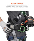 Man using Retractable Tool Lanyard With Locking Carabiner For Belt Or Harness, Gray, ANSI ISEA 121-2018 Certified on harness
