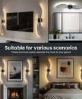 Cordless Battery Operated Wall Sconces Set Of 2 With 10000mah Power Bank 31.5 Inch Black Led Light mounted in various interior settings.