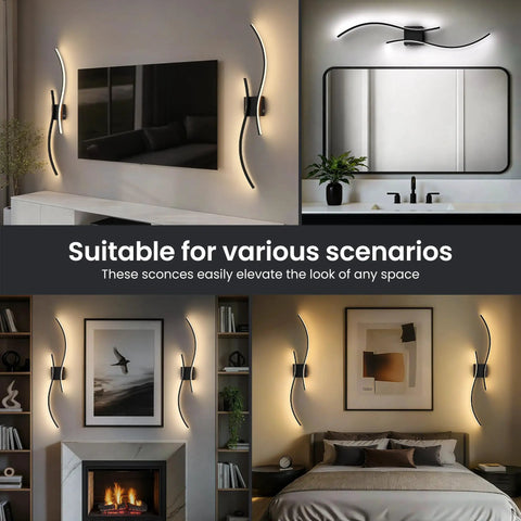 Cordless Battery Operated Wall Sconces Set Of 2 With 10000mah Power Bank 31.5 Inch Black Led Light mounted in various interior settings.