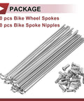 Twenty Pack 12G Bicycle Spokes Set, 130mm Length, Silver Galvanized Carbon Steel Wheel Spokes For Most Rims, 2.5mm Diameter, Nipple Thread 12G, Dope Replacement Upgrade For Your Ride, shown with 20 spokes and nipples in packaging.