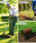 Thatch Rake For Lawns With 21 Curved Steel Tines And A 64 Inch Adjustable Handle Heavy Duty Dethatcher Rake in use for lawn care