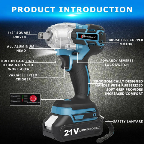 Heavy Duty 21V Brushless Cordless Impact Wrench With 1/2 Inch Drive, 3 Speed Settings And Variable Trigger For Fast Car Repairs. Includes 3.0Ah Battery, Case Sockets, And Quick Charger For Pro Grade Torque And Power