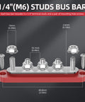 Compact Power Distribution Block With Cover, Five Quarter Inch Studs, Built Tough For Automotive Marine Use, High Current Bus Bar Terminal, 150 Amp, 48V DC 300V AC, Durable Nylon Base, Stainless Studs, Nickel Plated Copper Plate