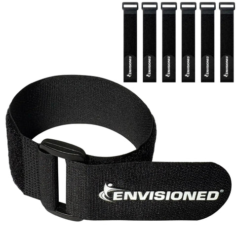 Reusable Cinch Straps 2x40 Inches Pack Of 6 Black Heavy Duty Tie Down Straps with buckle and hook and loop closure shown.