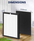 Replacement Filter Set For VEVA 9000 Air Purifiers with dimensions overlay, showing HEPA and carbon filter sizes.