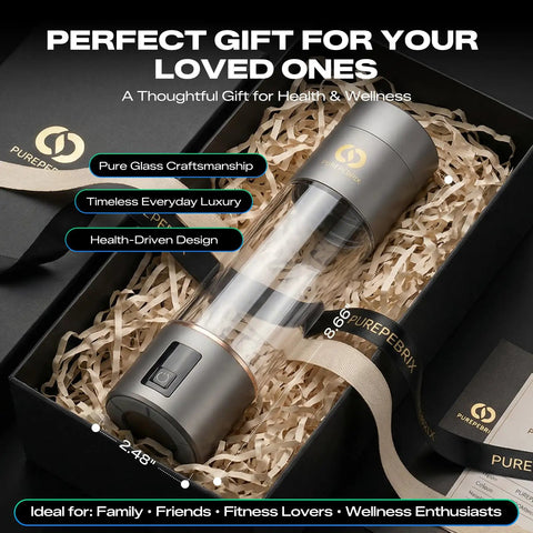 Top Shelf Hydrogen Water Bottle Generator With 6400 PPB, IHSA Certified, 10 Oz, in luxury gift packaging with shredded paper.