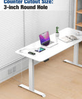 3 Inch Recessed Desk Power Grommet With USB C 65W Fast Charging And Ultra Flat Plug Strip installed in a white desk for a clutter-free workspace.