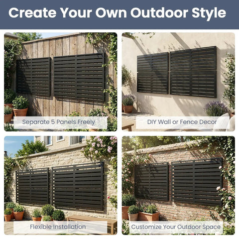 Metal Outdoor Privacy Screen 6 Foot Tall Freestanding Privacy Fence with modular panels in garden setup