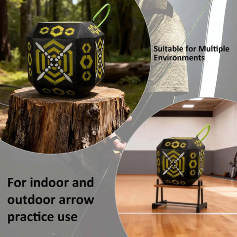 18 Sided Portable Foam Archery Target Block With Carry Handle For Broadheads Field Points Compound Bows And Crossbows High Visibility Neon Yellow Spots And Sight In Grid For Precision Practice outdoors and indoors