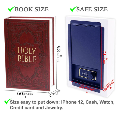 Discreet Bible Themed Diversion Safe With Real Pages 9.3 By 6.1 By 2.3 Inches Hidden Money Box With Combo Lock Open