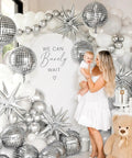 Massive 22 Inch Metallic Silver Disco Balloons With Star Accents 9 Pack For Themed Parties And Celebrations display