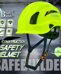 Tough As Nails Lightweight Safety Helmet With Six Point Suspension For Construction Sites Ansi Approved Vented Hard Hat in neon green, adjustable fit.