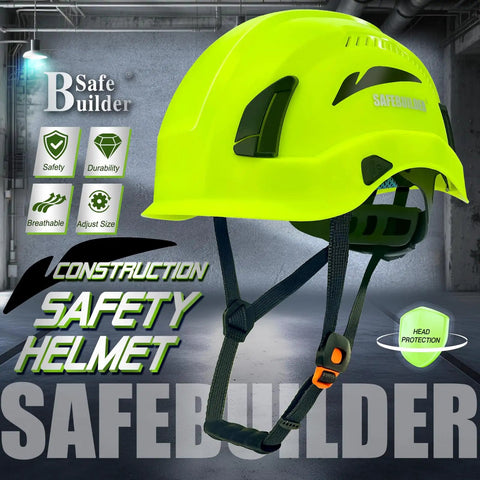 Tough As Nails Lightweight Safety Helmet With Six Point Suspension For Construction Sites Ansi Approved Vented Hard Hat in neon green, adjustable fit.
