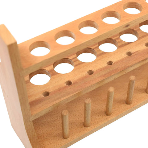 Beefy Beech Wood Test Tube Rack With Six Draining Pins, Holds Thirteen Tubes Up To 25mm, Top Shelf For Seven Tubes
