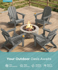 Four grey Easy Fold Adirondack Chair Built For Chill Outdoor Vibes With Wood Texture Finish around fire pit on deck
