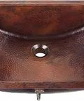 Top view of Curie Undermount Copper Bath Sink Handmade From Pure Solid Copper With Overflow 21 Inch Aged Copper Finish
