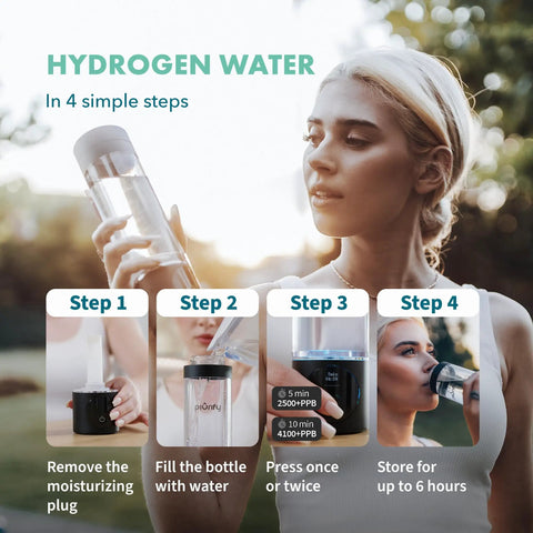 Woman using Hydrogen Water Bottle Generator With SPE PEM Technology Delivers 6300 Plus PPB In 3 Cycles