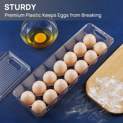 Clear Stackable Egg Organizer For Fridge Fits 14 Eggs BPA Free Plastic Storage Bin For Fridge Organization Durable No Mess Crystal Clear Tray Set 2 Pack Bundle