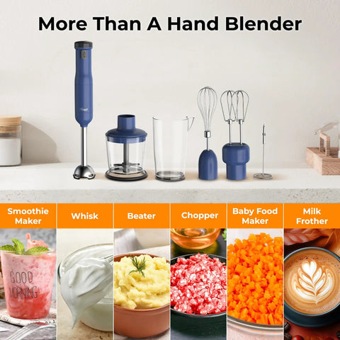 Cordless Rechargeable Immersion Hand Blender 6 In 1 Multi Function Kit With Beaker Whisk Chopper Dual Beater Milk Frother
