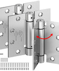 Self Closing Door Hinges 4.5 Inch Spring Hinges with Adjustable Tension 3 Pack, brushed nickel, screws included