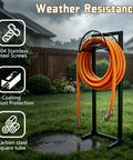 Heavy Duty Stainless Steel Garden Hose Reel With Triangle Reinforcement Brace Built Tough For Outdoor Use Supports Up To 150 Foot Hose Black Weather Resistant in garden with orange hose