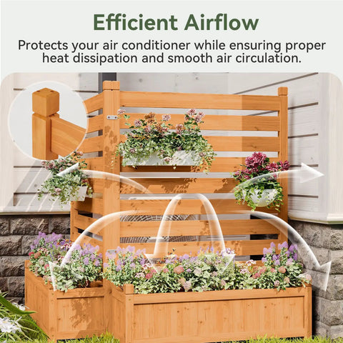 Must Have Outdoor Wood Privacy Screen With Planter Box For Air Conditioner And Trash Can, 2 panel no dig fence with flowers