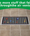 8 Pack Magnetic Floor Vent Covers 5.5x12 Inch Rectangle PVC Mesh with toys on a tiled floor.