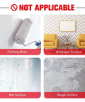 Double-sided mounting foam tape; heavy-duty, waterproof; surfaces shown: painting walls, wallpaper, wet, rough.