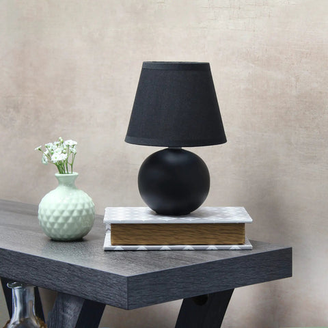 Mini Ceramic Globe Table Lamp With Matching Fabric Shade In Black Compact Desk Or Nightstand Light For Living Room Bedroom Or Dorm Perfect Accent Piece Uses 1 40W Equivalent E12 Bulb Not Included