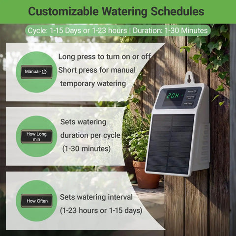 Solar Powered Drip Irrigation System With USB C Dual Power No Fuss DIY Watering Kit For 10 Potted Plants Programmable Timer Display