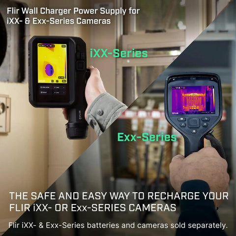Wall Charger Power Supply for Thermal Imaging Cameras T912548ACC with black plug next to handheld imaging device