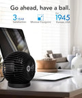 Sphere Personal Adjustable Desk Fan With Quiet Operation on office desk with laptop, compact design for desktop nightstand.